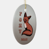Sly Red Foxy Fox met jaar Keramisch Ornament (Rechts)