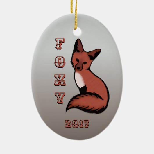 Sly Red Foxy Fox met jaar Keramisch Ornament (Achterkant)