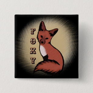 Sly Red Foxy Fox Vierkante Button 5,1 Cm
