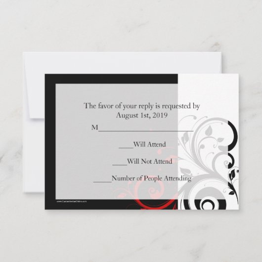 SM zwart + wit rood werveling bruiloft matching RS RSVP Kaartje (Achterkant)