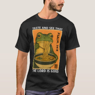 Smaak en zie Psalm 34:8 Kikker Ramen Retro Grappig T-shirt