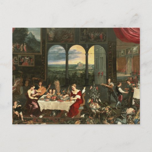 Smaak, hoorzitting en aanraking, 1618 briefkaart (Voorkant)