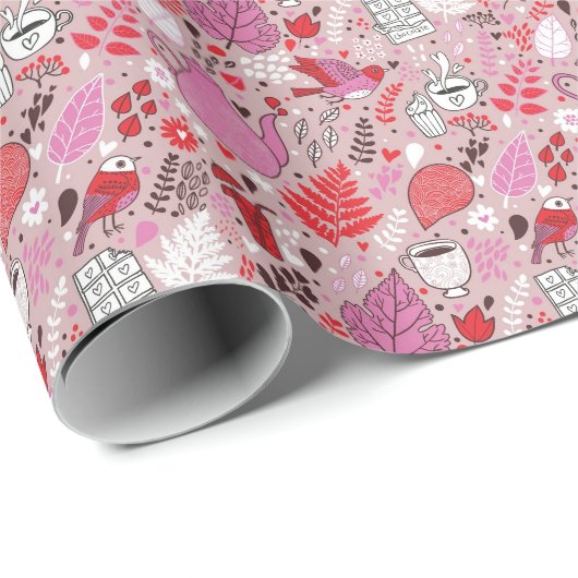 Smaak patroon met vogels en bloemen cadeaupapier (Rol Hoek)