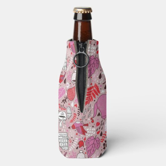 Smaak patroon met vogels en bloemen flesjeskoeler (Fles Achterkant)