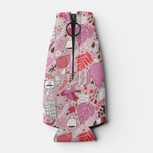 Smaak patroon met vogels en bloemen flesjeskoeler (Achterkant)