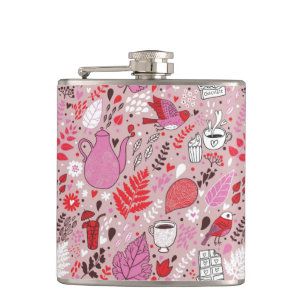 Smaak patroon met vogels en bloemen heupfles