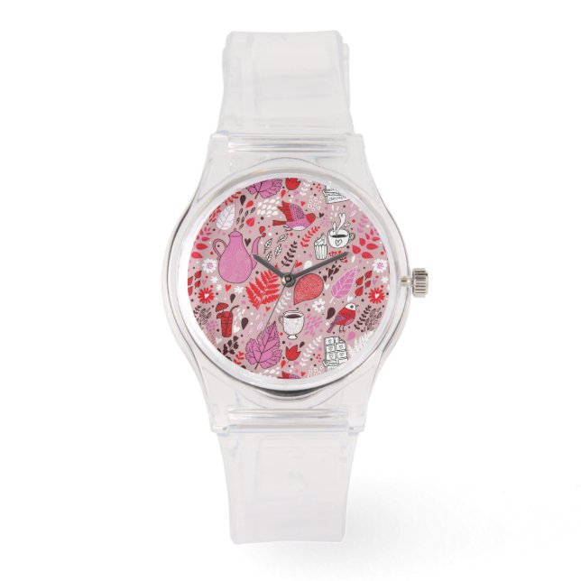 Smaak patroon met vogels en bloemen horloge (Voorkant)