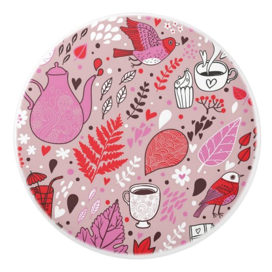 Smaak patroon met vogels en bloemen keramische knop (Voorkant)