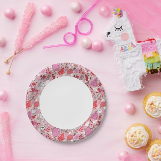 Smaak patroon met vogels en bloemen papieren bordje (Feest)