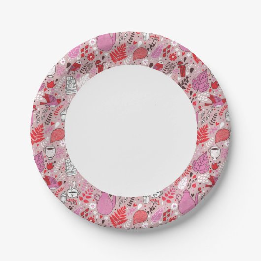 Smaak patroon met vogels en bloemen papieren bordje (Voorkant)