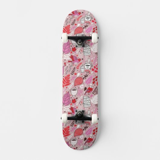 Smaak patroon met vogels en bloemen skateboard (Voorkant)