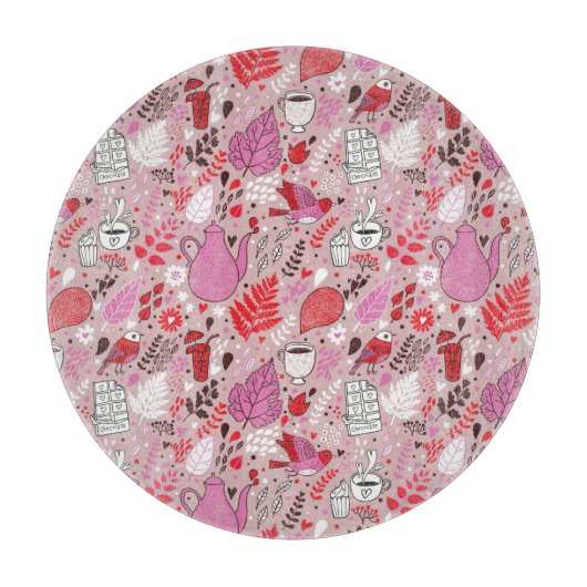 Smaak patroon met vogels en bloemen snijplank (Voorkant)