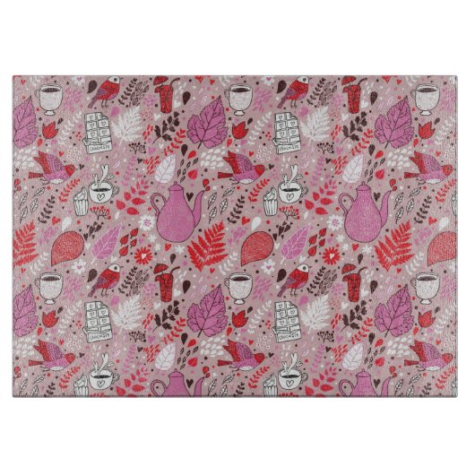 Smaak patroon met vogels en bloemen snijplank (Voorkant)