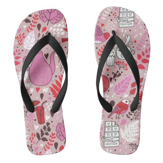 Smaak patroon met vogels en bloemen teenslippers (Voetbed)