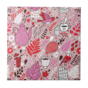 Smaak patroon met vogels en bloemen tegeltje