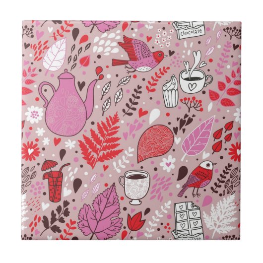 Smaak patroon met vogels en bloemen tegeltje (Voorkant)