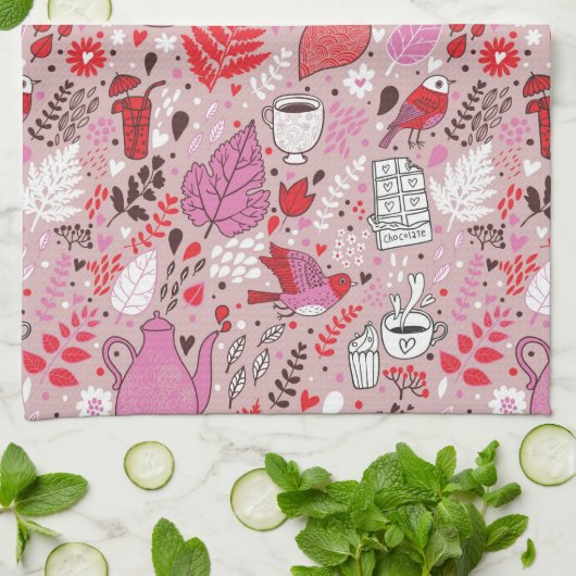 Smaak patroon met vogels en bloemen theedoek (Gevouwen)