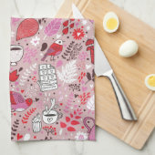 Smaak patroon met vogels en bloemen theedoek (Quarter Fold)