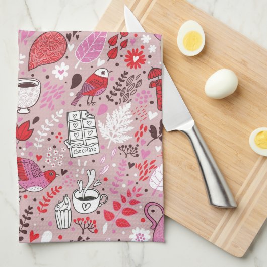 Smaak patroon met vogels en bloemen theedoek (Quarter Fold)