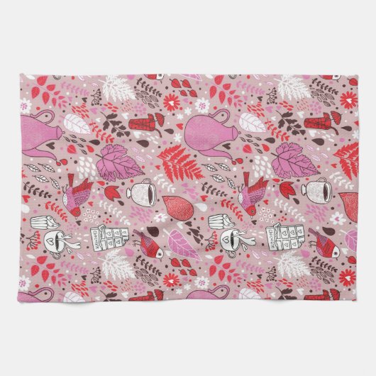 Smaak patroon met vogels en bloemen theedoek (Horizontaal)