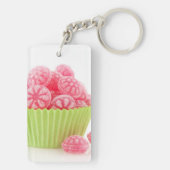 Smaak van frambozenachtige snoepjes in groene beke sleutelhanger (achterkant)