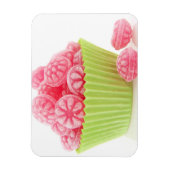 Smaak van frambozenlekkend snoep in groene beker magneet (Verticaal)