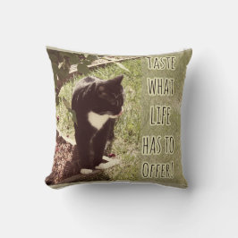 Smaak van het leven Motivating Cat Slogan Design Kussen