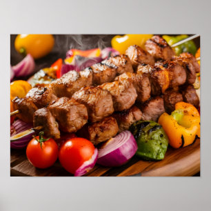 Smaak van Shish Kebab met gegrild vlees Poster