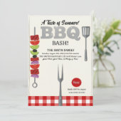 Smaak van Zomer BBQ Bash Rood Gingham Streep Kaart (Staand voorkant)