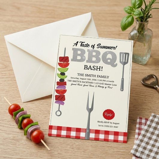 Smaak van Zomer BBQ Bash Rood Gingham Streep Kaart