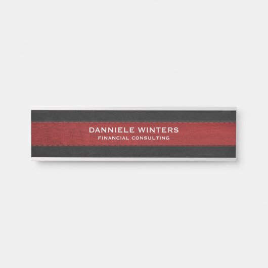 Smaak van zwart en rood, gestikt leer deurbordje (Voorkant)