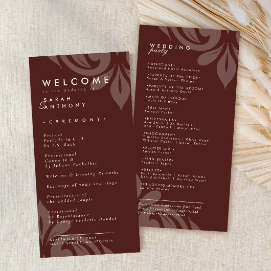 Smaakvol Elegant Damask Mahogany Wedding Program
