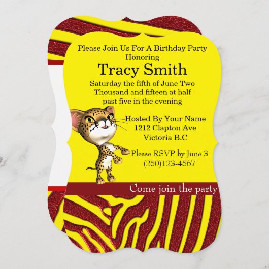 Smaakvol feestje cheeta verjaardagsuitnodiging 7 kaart (Voorkant / Achterkant)