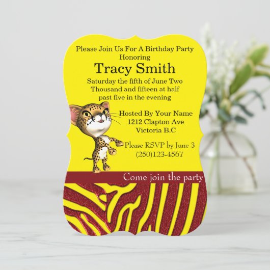 Smaakvol feestje cheeta verjaardagsuitnodiging 7 kaart (Staand voorkant)