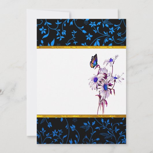 Smaakvolle blauwe madeliefjes en buffervlieg kaart (Achterkant)