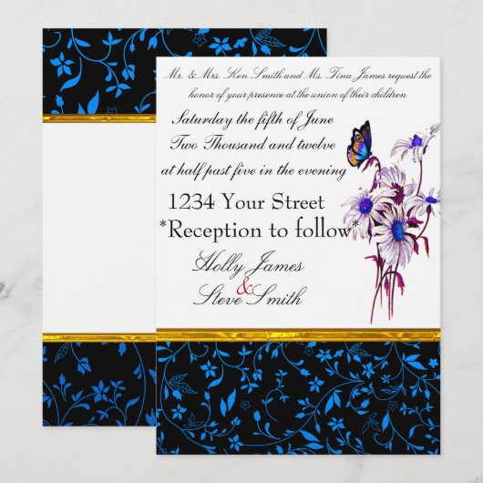 Smaakvolle blauwe madeliefjes en buffervlieg kaart (Voorkant / Achterkant)