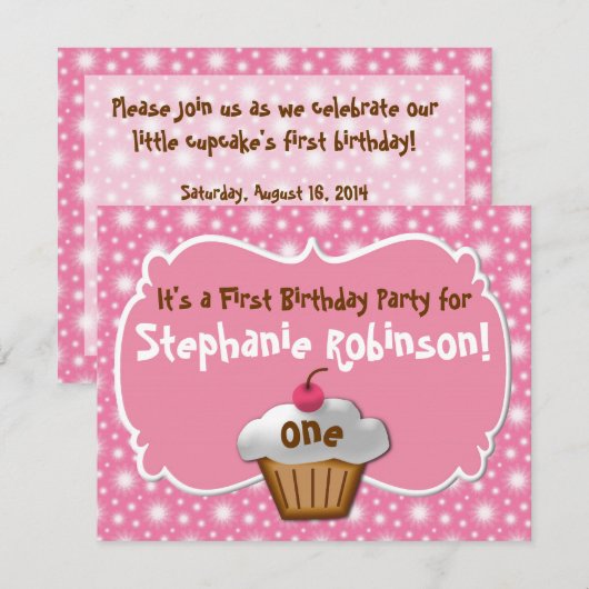 Smaakvolle Frosted Cupcake Eerste Verjaardag Kaart (Voorkant / Achterkant)