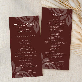 Smaakvolle Minimal Damask Mahogany Wedding Program