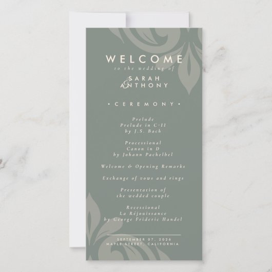 Smaakvolle Minimale Damast Olijfgroene Huwelijkspr (Voorkant)