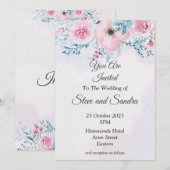 Smaakvolle trouwkaart, roze aquarel kaart (Voorkant / Achterkant)