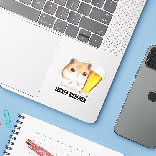 Smakelijk bier X Sad Hamster Meme Bier Tarwe Bier Sticker (Laptop met iPhone)