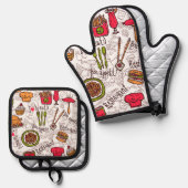 Smakelijk eten ovenwant & pannenlap set (Voorkant / Achterkant)