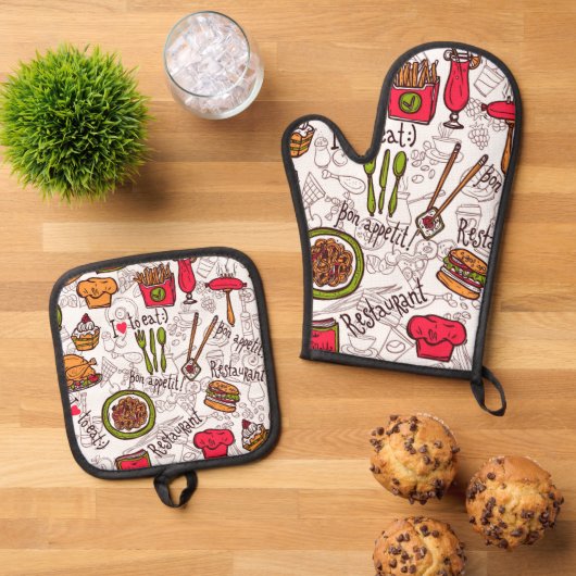 Smakelijk eten ovenwant & pannenlap set (Top down)