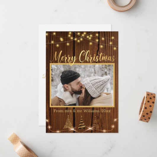 smakelijk kerstfeest gouden feestelijke foto notitiekaartje (Voorkant / Achterkant in situ)