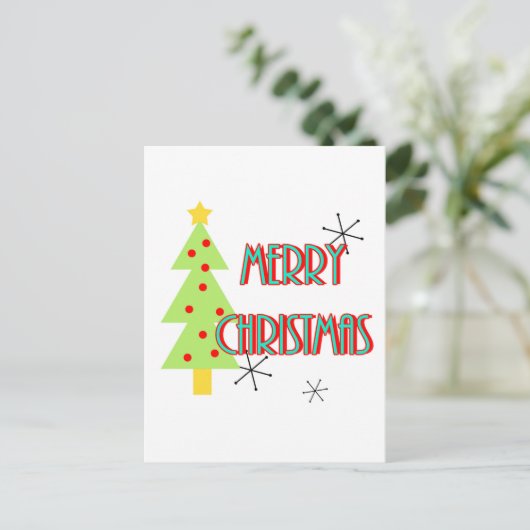 smakelijk kerstfeest midden eeuw rode rode rode ro feestdagenkaart (Staand voorkant)