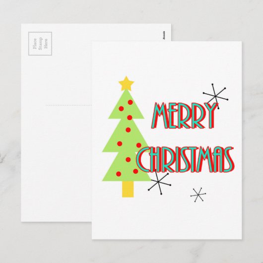 smakelijk kerstfeest midden eeuw rode rode rode ro feestdagenkaart (Voorkant / Achterkant)