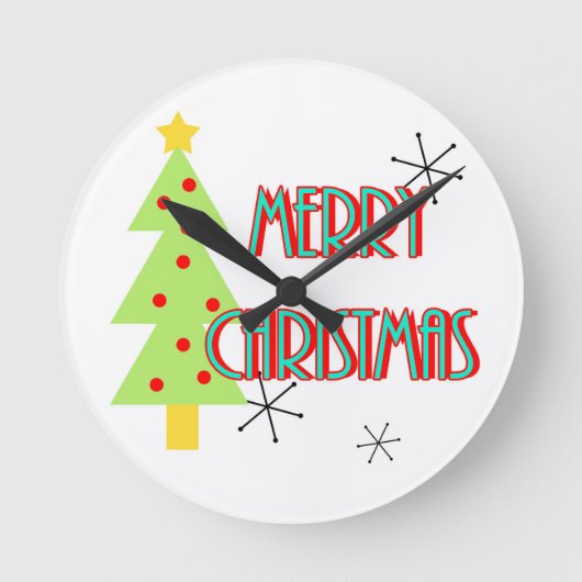 smakelijk kerstfeest midden eeuw rode rode rode ro ronde klok (Voorkant)