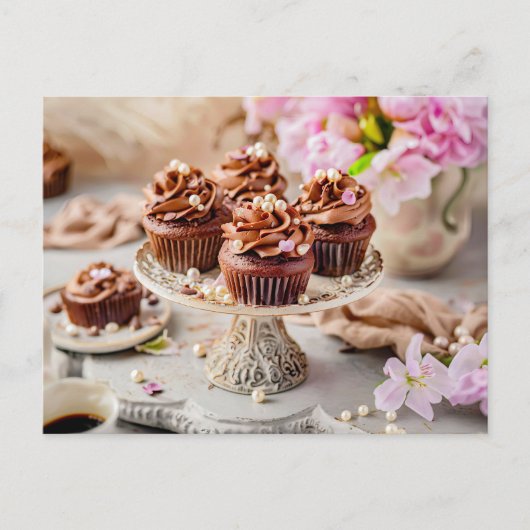 Smakelijke chocolade cupcakes verjaardagstaart feestdagenkaart (Voorkant)