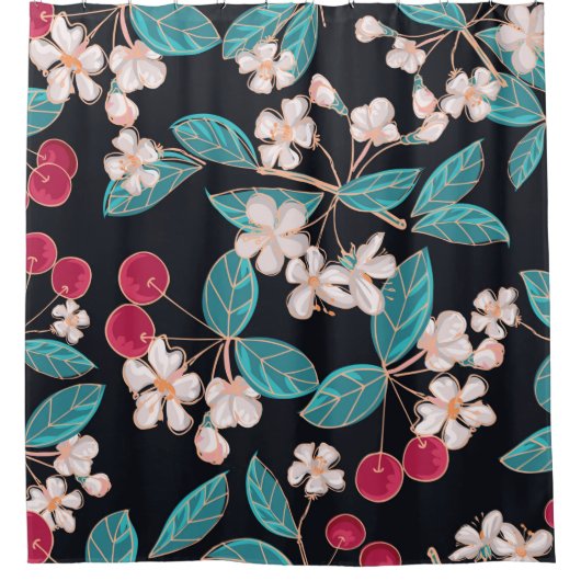 Smakelijke kersen. Naadloze achtergrond van een Douchegordijn (Voorkant)