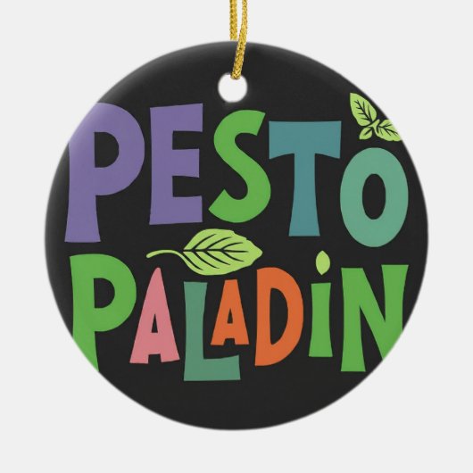 Smaken van Avontuur: Pesto Paladin Keramisch Ornament (Voorkant)